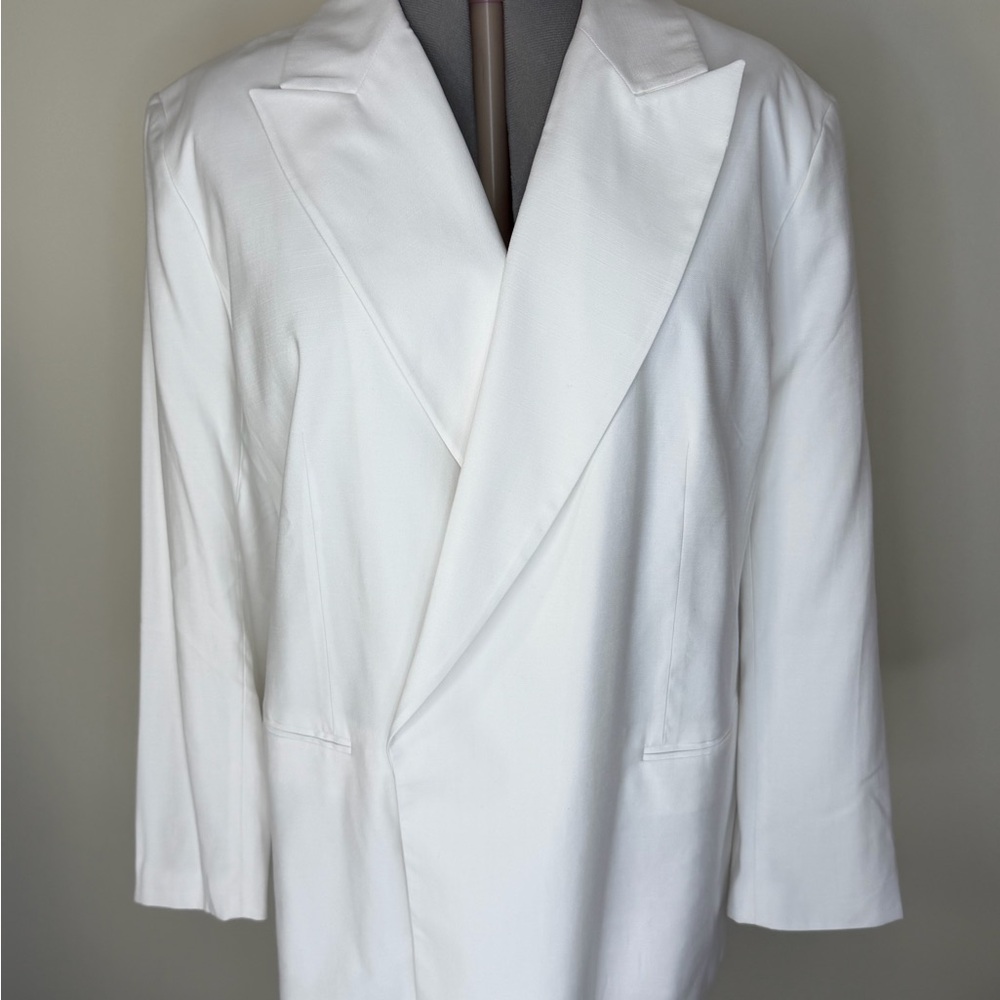 NWT Worthington Blazer Womens 2X White Belted Open Front Notch Collar Jacket